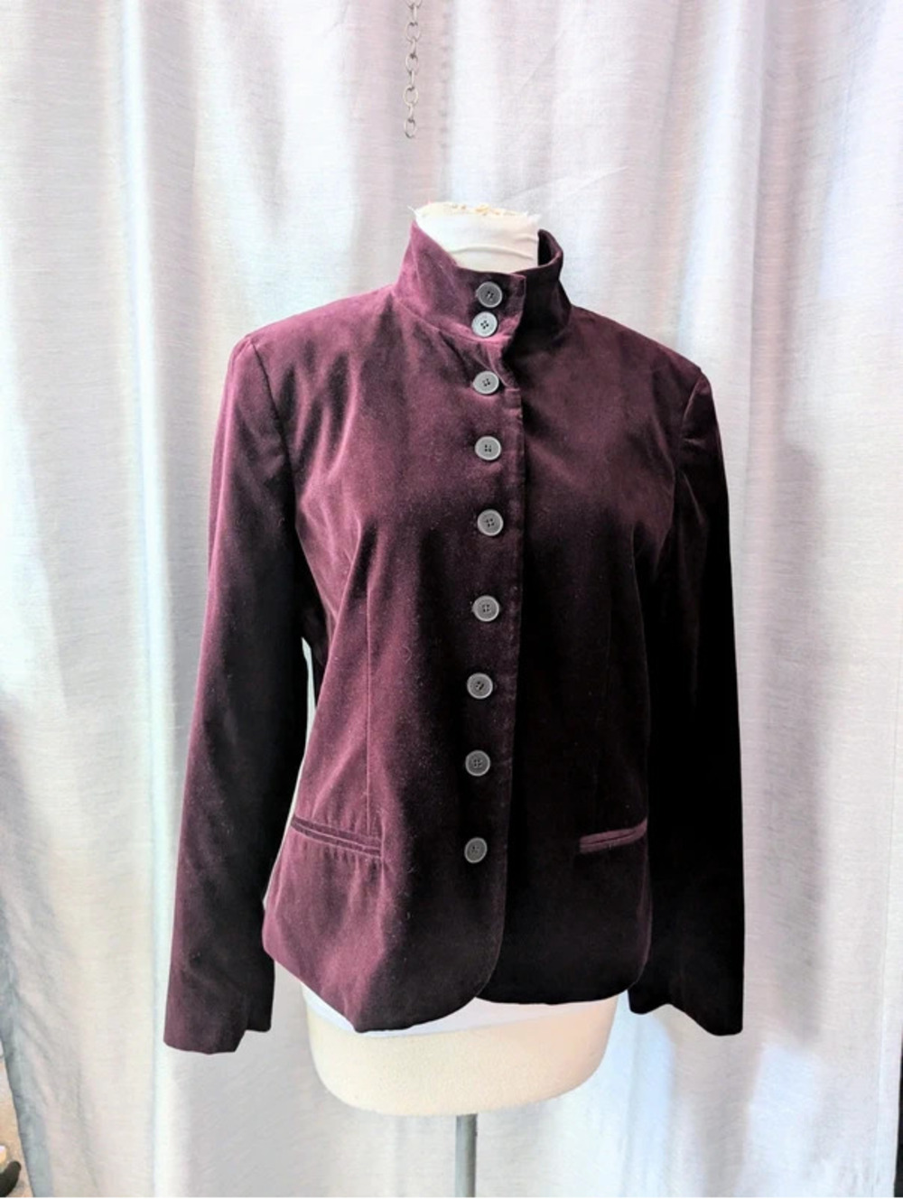 Burgundy Velvet High Neck Jacket 12 L